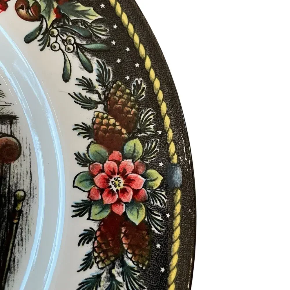 Royal Stafford SANTA'S WORKSHOP 11in Dinner Plate Set of 4 Holiday Porcelain New